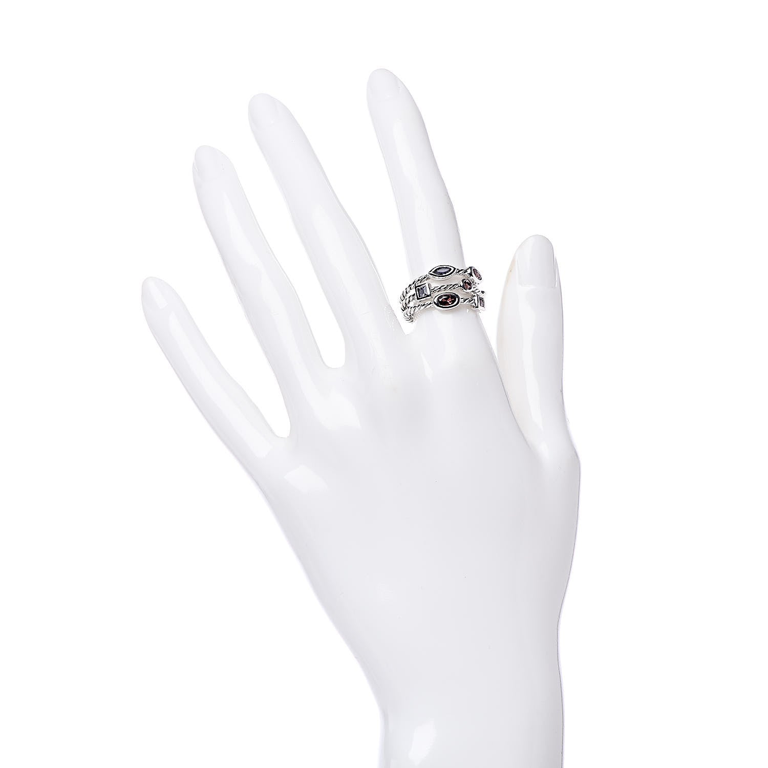 David Yurman Sterling Silver Amethyst Tourmaline Garnet Iolite Confetti 3 Row Ring 52 6 2 of 5