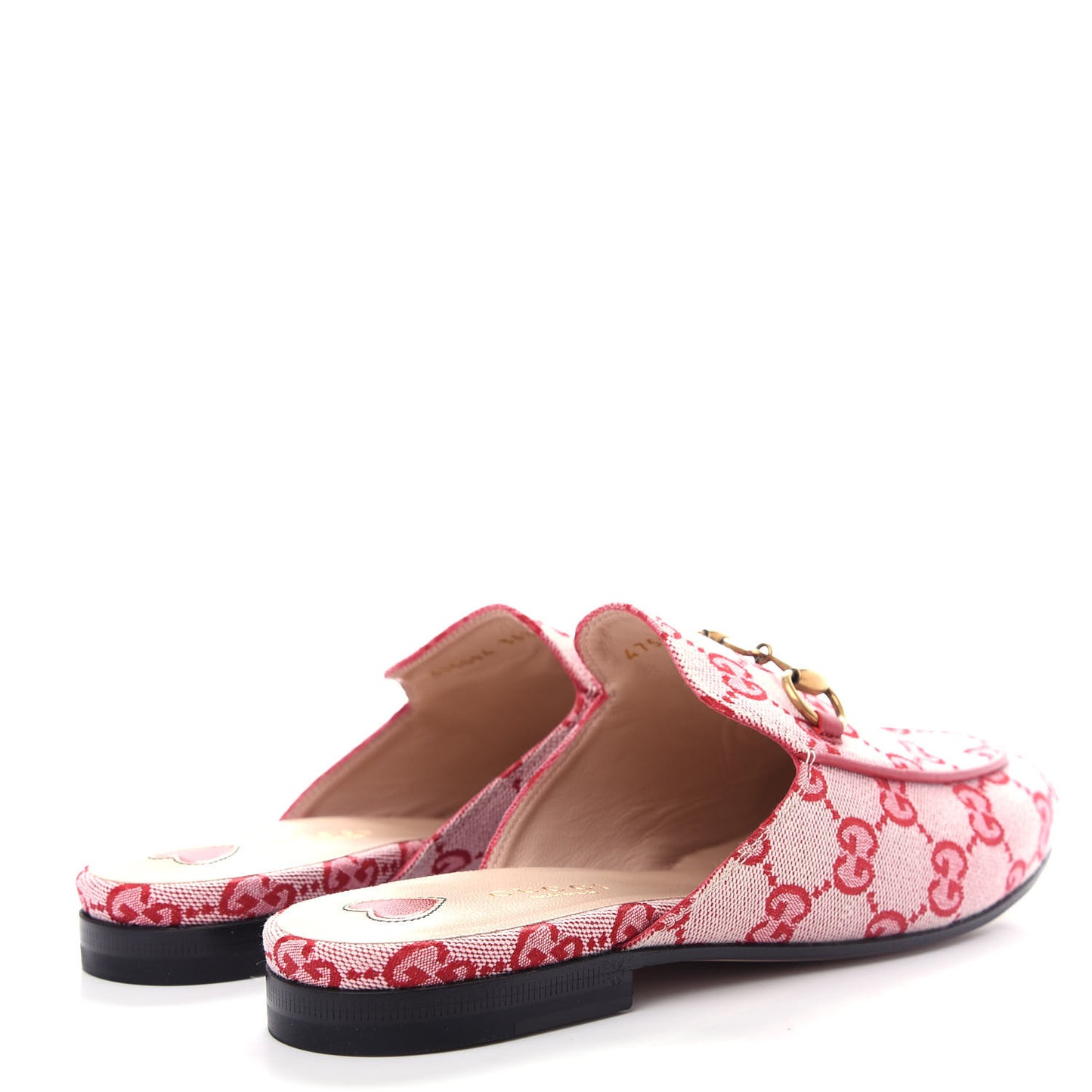 Canvas GG Monogram Horsebit Womens Princetown Slippers 36.5 Gardenia Hibiscus Red