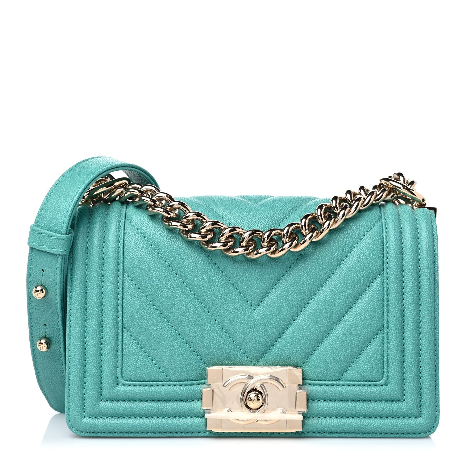 Chanel Caviar Chevron Quilted Small Boy Flap Green 1 of 10