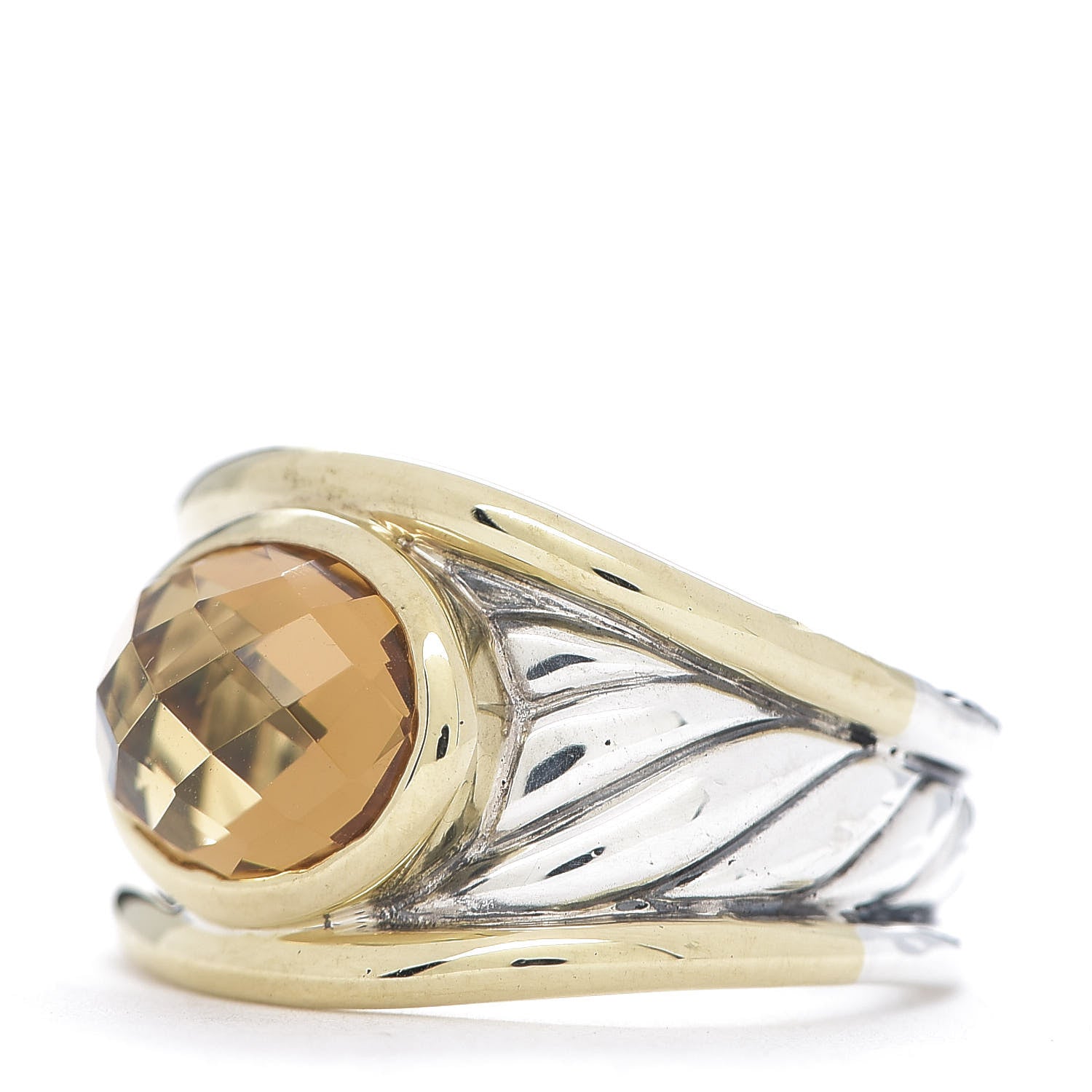 David Yurman Sterling Silver 18K Yellow Gold Citrine Oval Cable Ring 51 5.75 3 of 7
