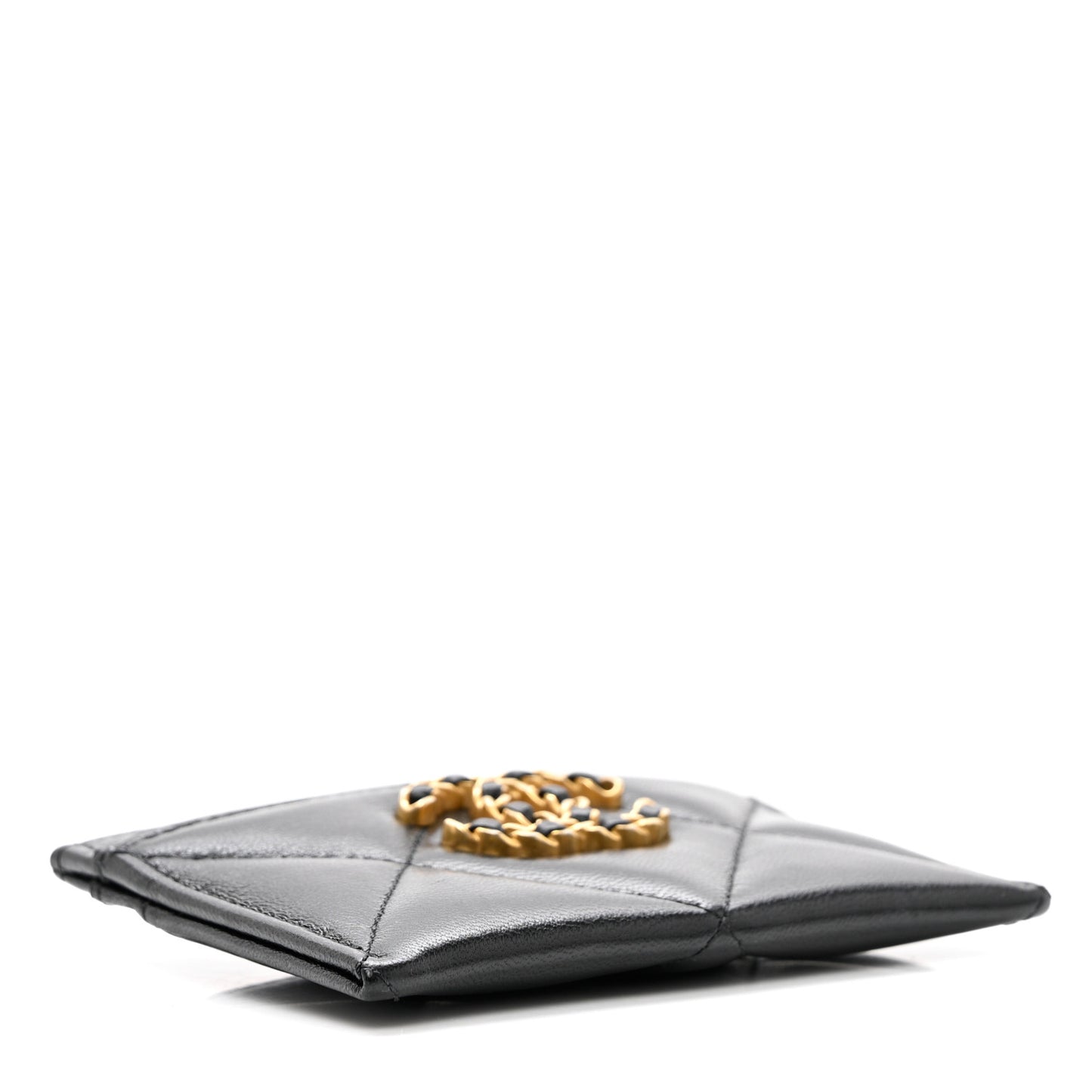 Lambskin Quilted Chanel 19 Card Holder Black