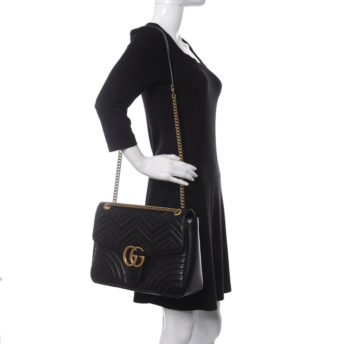 Calfskin Matelasse Large GG Marmont Shoulder Bag Black