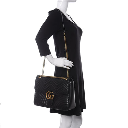 Gucci Calfskin Matelasse Large GG Marmont Shoulder Bag Black 3 of 11