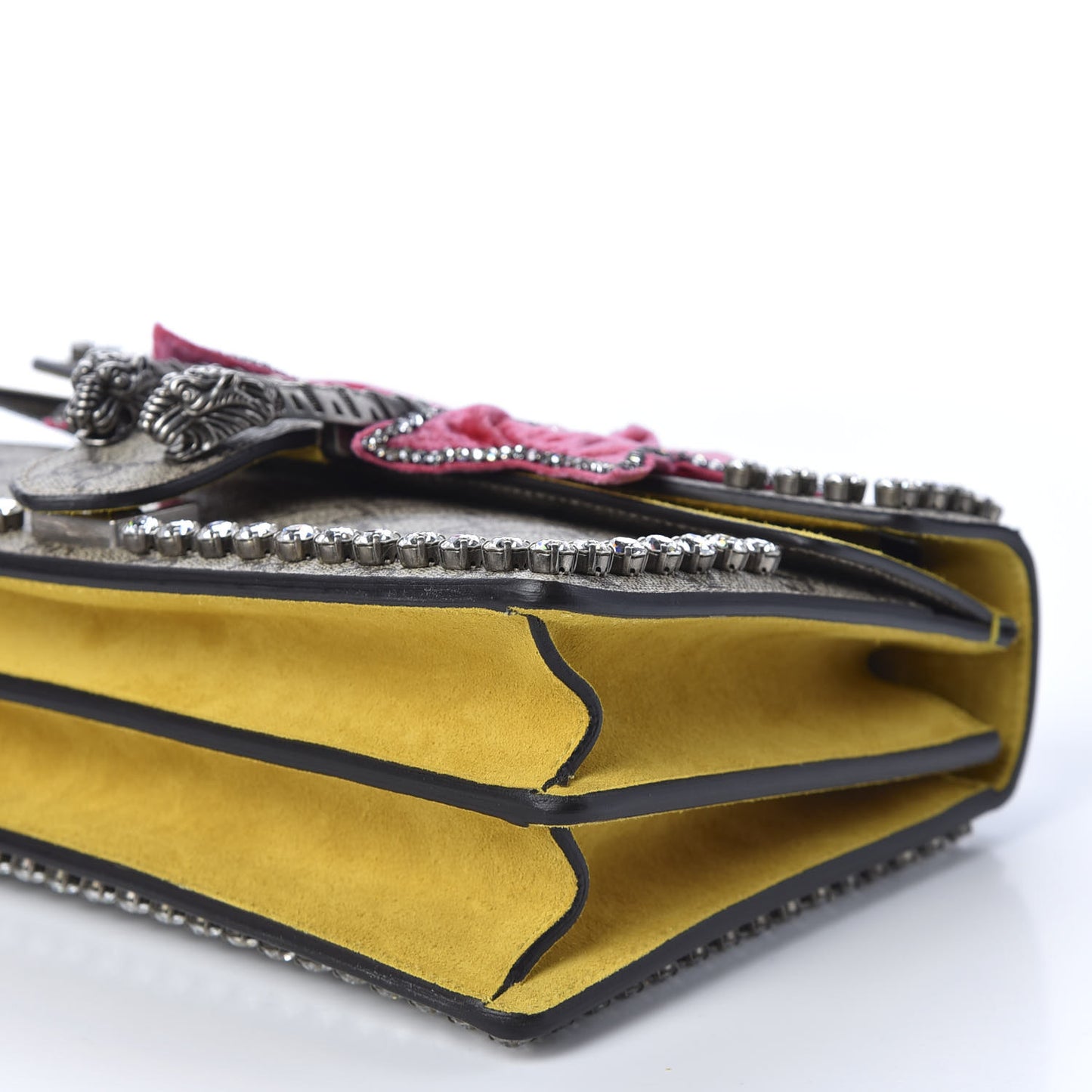 GG Supreme Monogram Crystal Bow Embroidered Small Dionysus Shoulder Bag Yellow