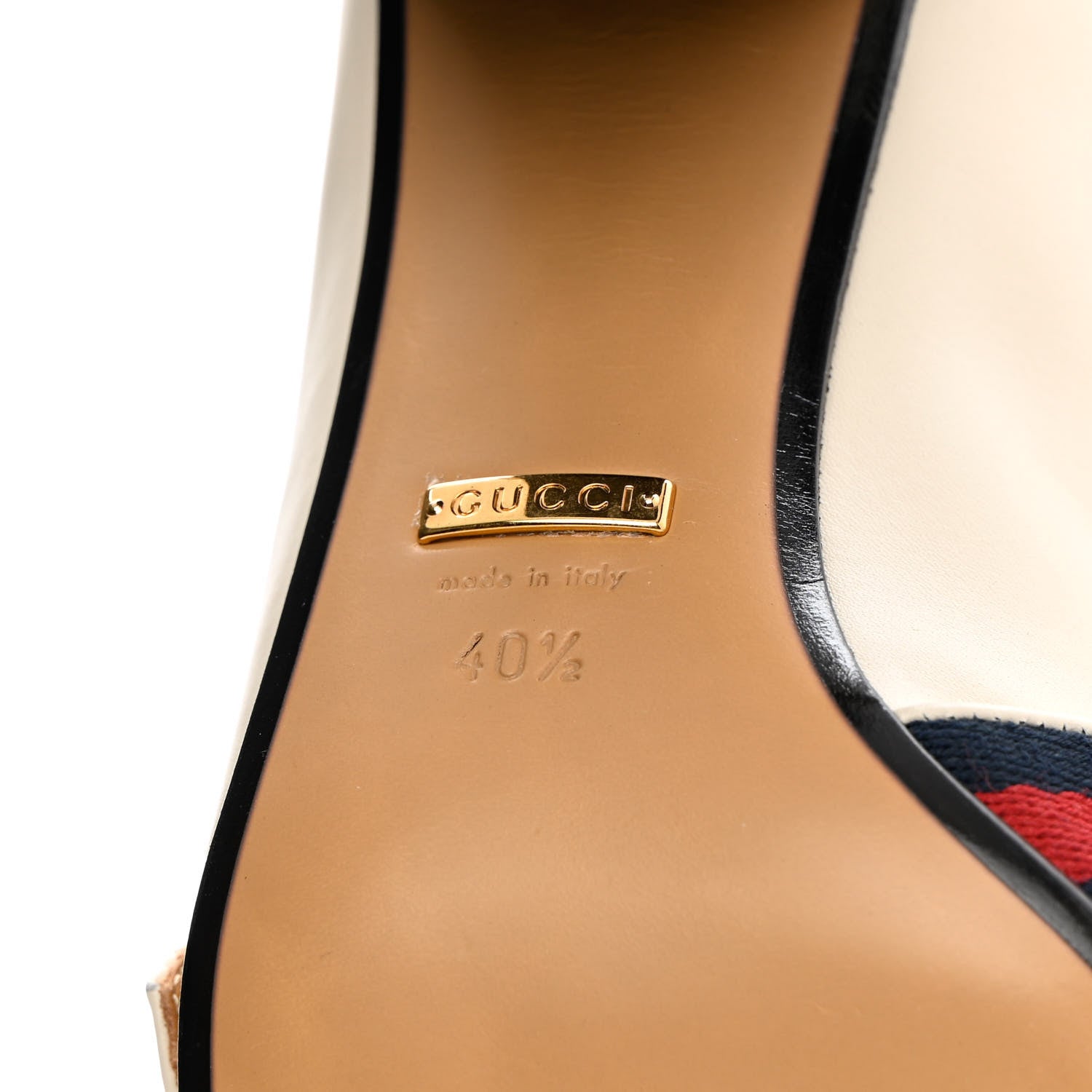 Gucci Betis Glamour Calfskin Web Pearl Embellished Peyton 75mm Loafer Pumps 40.5 Mystic White 9 of 15