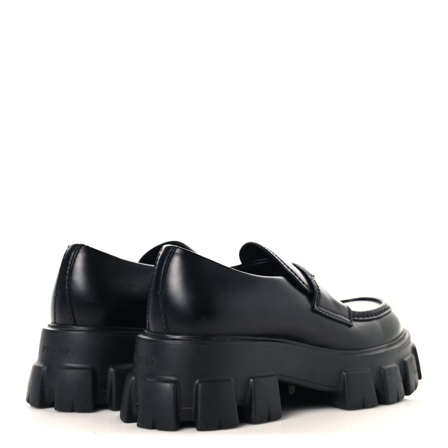 Prada Spazzolato Rois Metal Triangle Logo Mens Monolith 60mm Loafers 6 Black 5 of 11