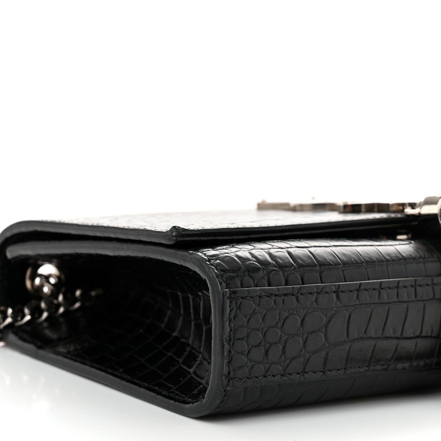 Saint Laurent Calfskin Crocodile Embossed Small Classic Monogram Kate Tassel Satchel Black 9 of 11