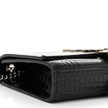 Saint Laurent Calfskin Crocodile Embossed Small Classic Monogram Kate Tassel Satchel Black 9 of 11