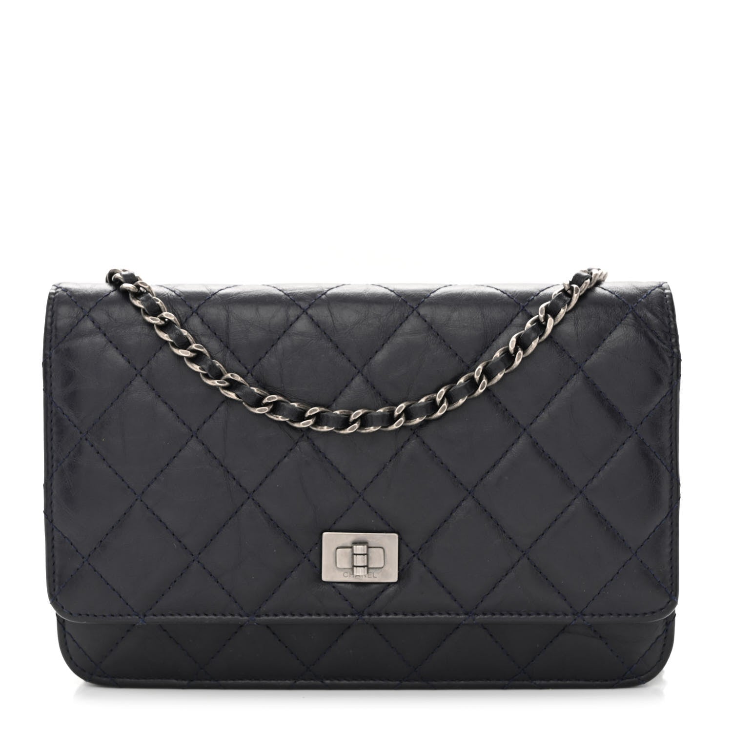 Chanel Aged Calfskin Quilted Reissue Wallet On Chain WOC Navy 1 of 11