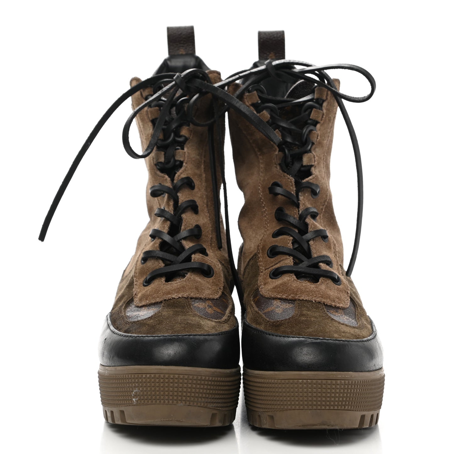 Suede Calfskin Monogram Laureate Platform Desert Boots 38 Taupe