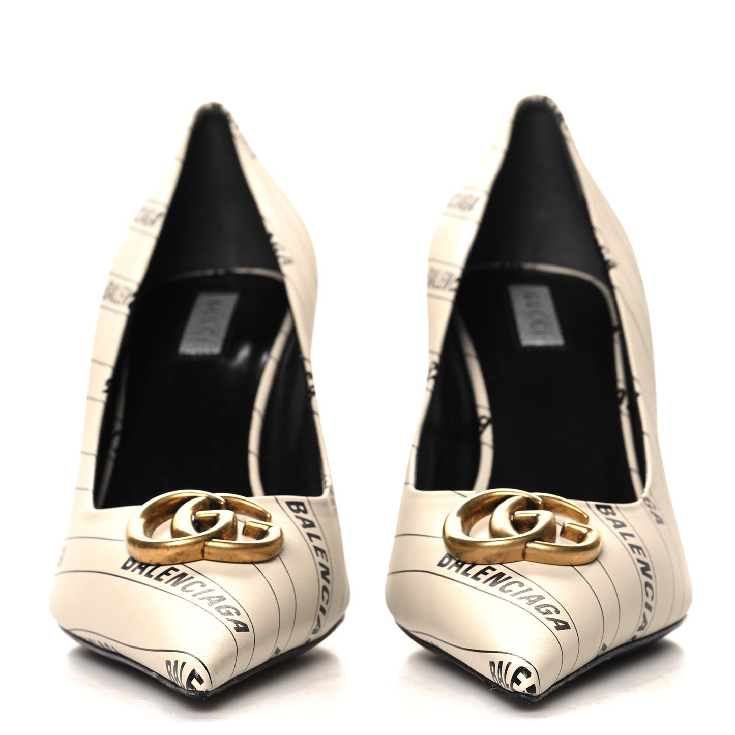 X BALENCIAGA Nappa Charlotte Allover Logo GG Pumps 39 Mystic White Black