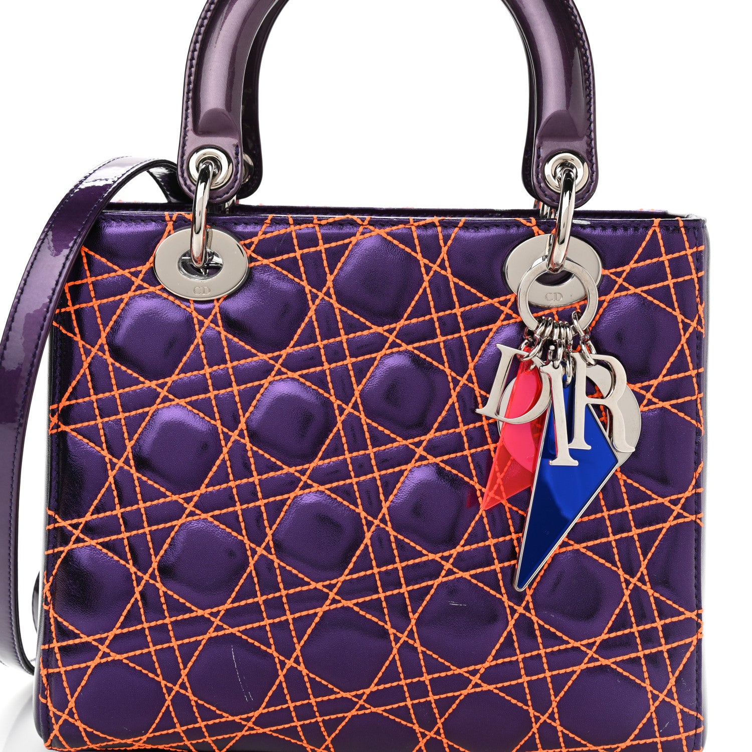 Christian Dior Metallic Lambskin Cannage Medium Anselm Reyle Lady Dior Purple Orange 8 of 15