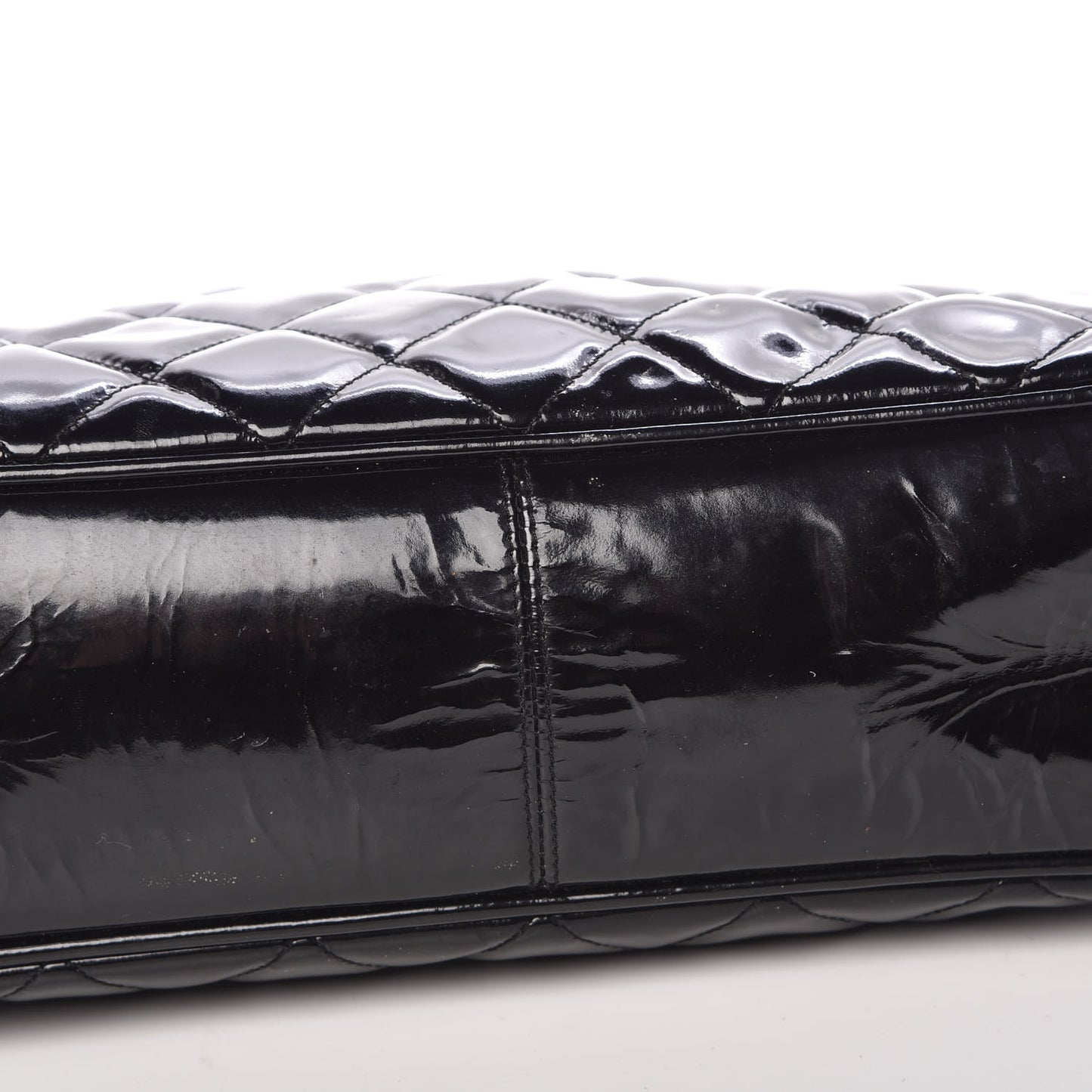 Patent Quilted Shopping Tote Black