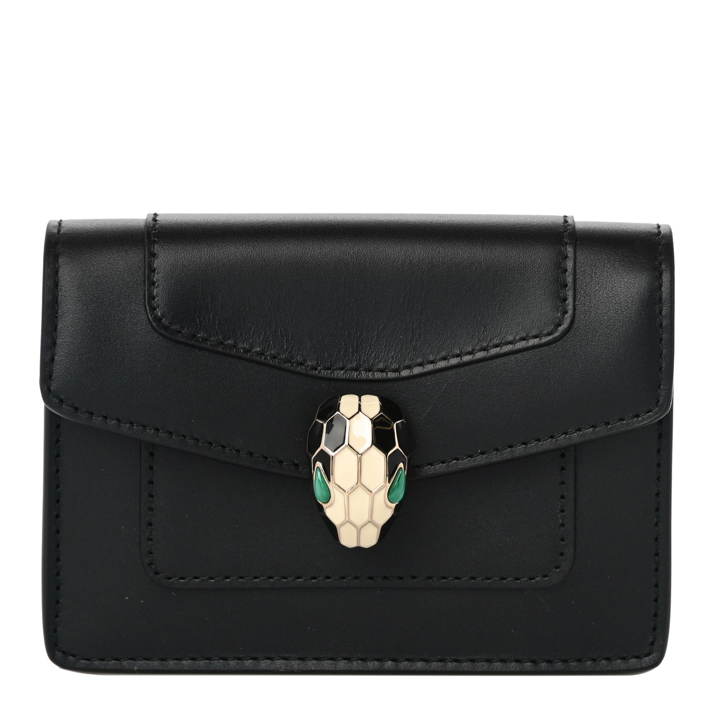 Calfskin Serpenti Forever Purse Card Holder Black