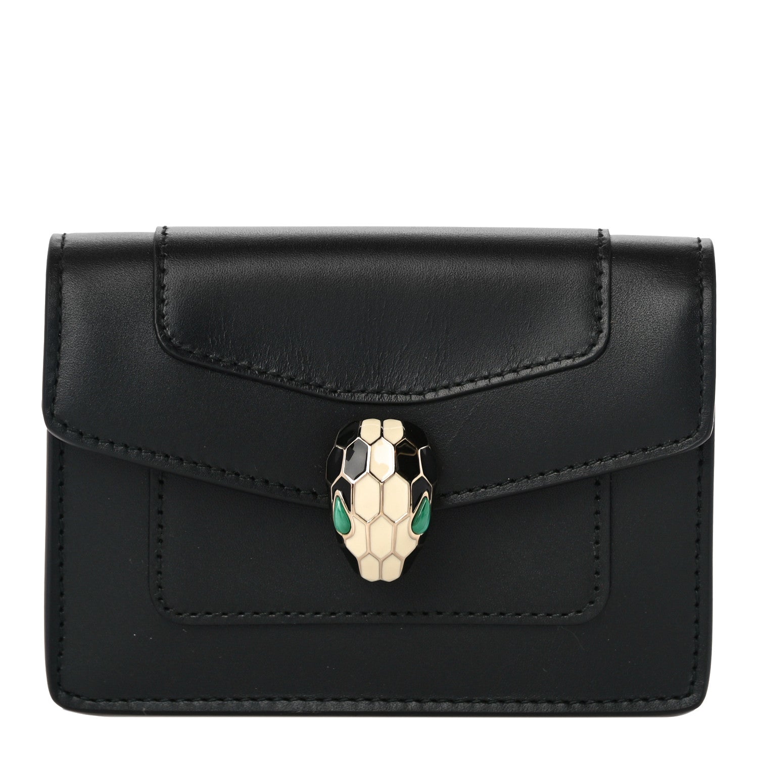 Bulgari Calfskin Serpenti Forever Purse Card Holder Black 3 of 13