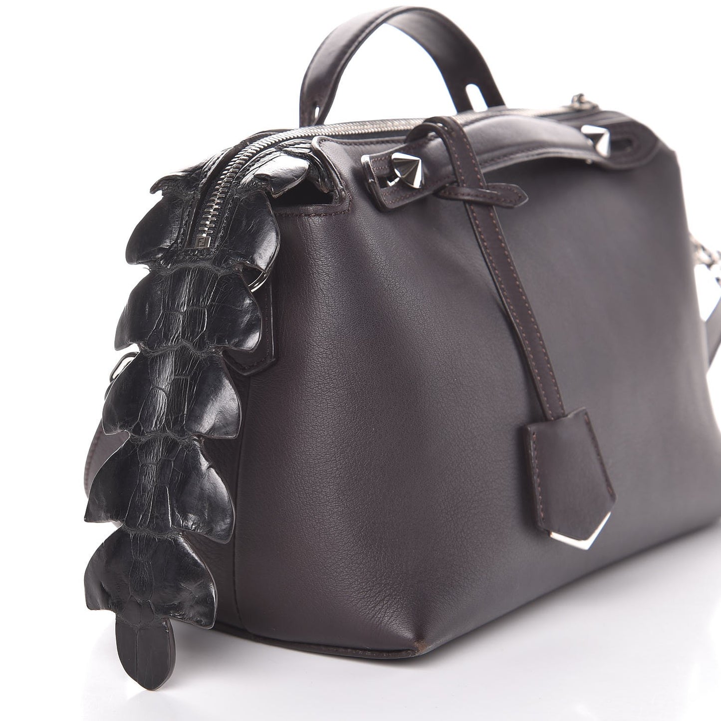 Vitello Dolce Croc Tail Medium By The Way Boston Bag Dark Brown