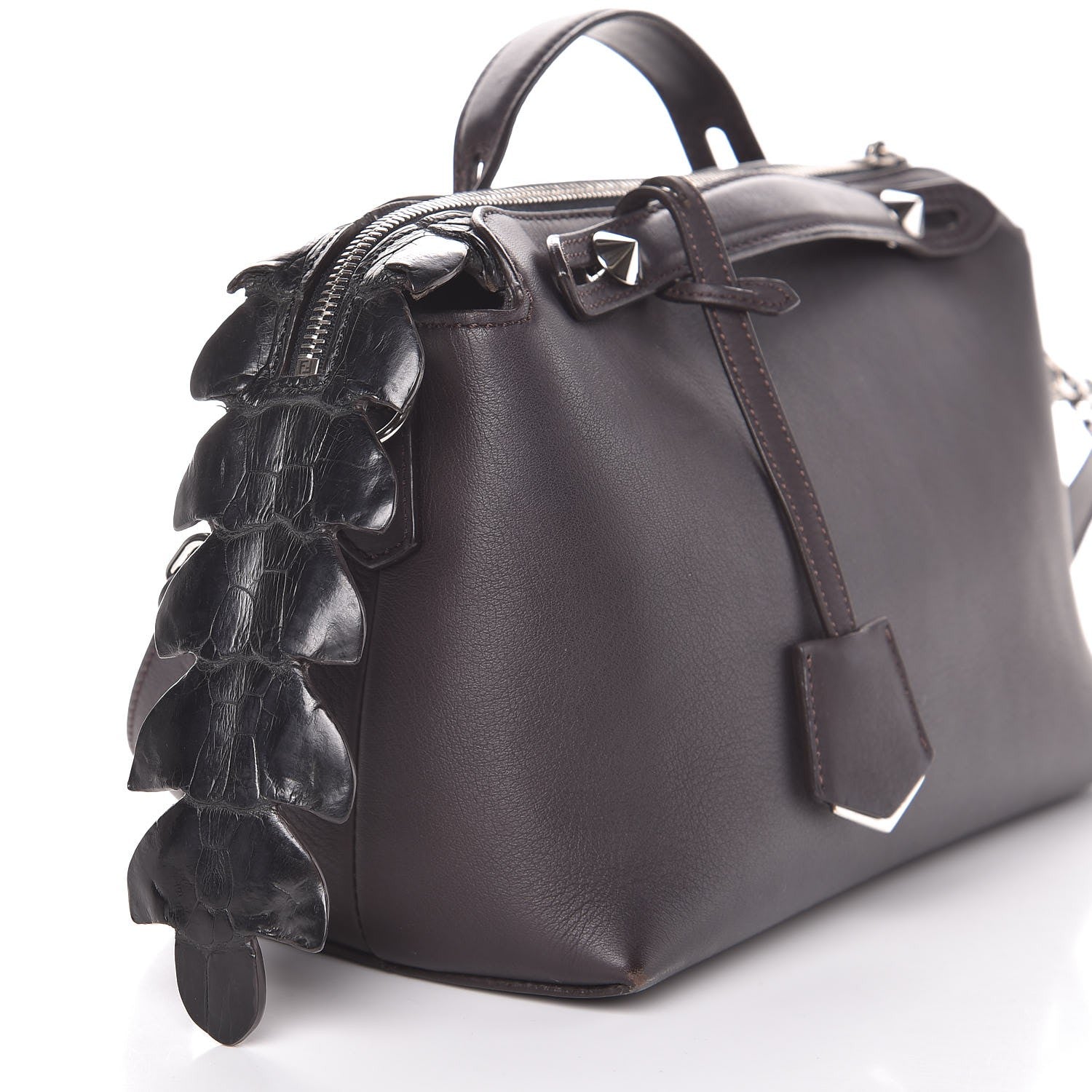 Fendi Vitello Dolce Croc Tail Medium By The Way Boston Bag Dark Brown 9 of 9