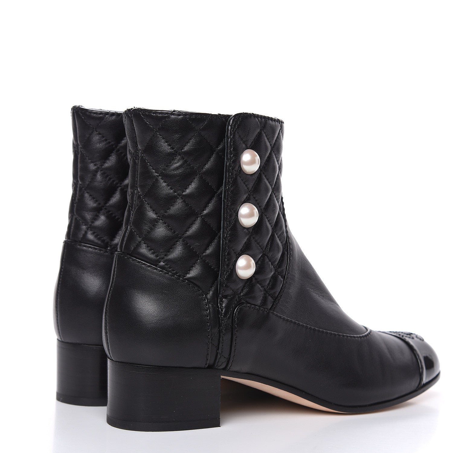 Chanel Lambskin Patent Calfskin Quilted Pearl Cap Toe Boots 36.5 Black 4 of 12