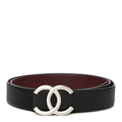 Chanel Calfskin CC Reversible Belt 95 Black Burgundy 1 of 7