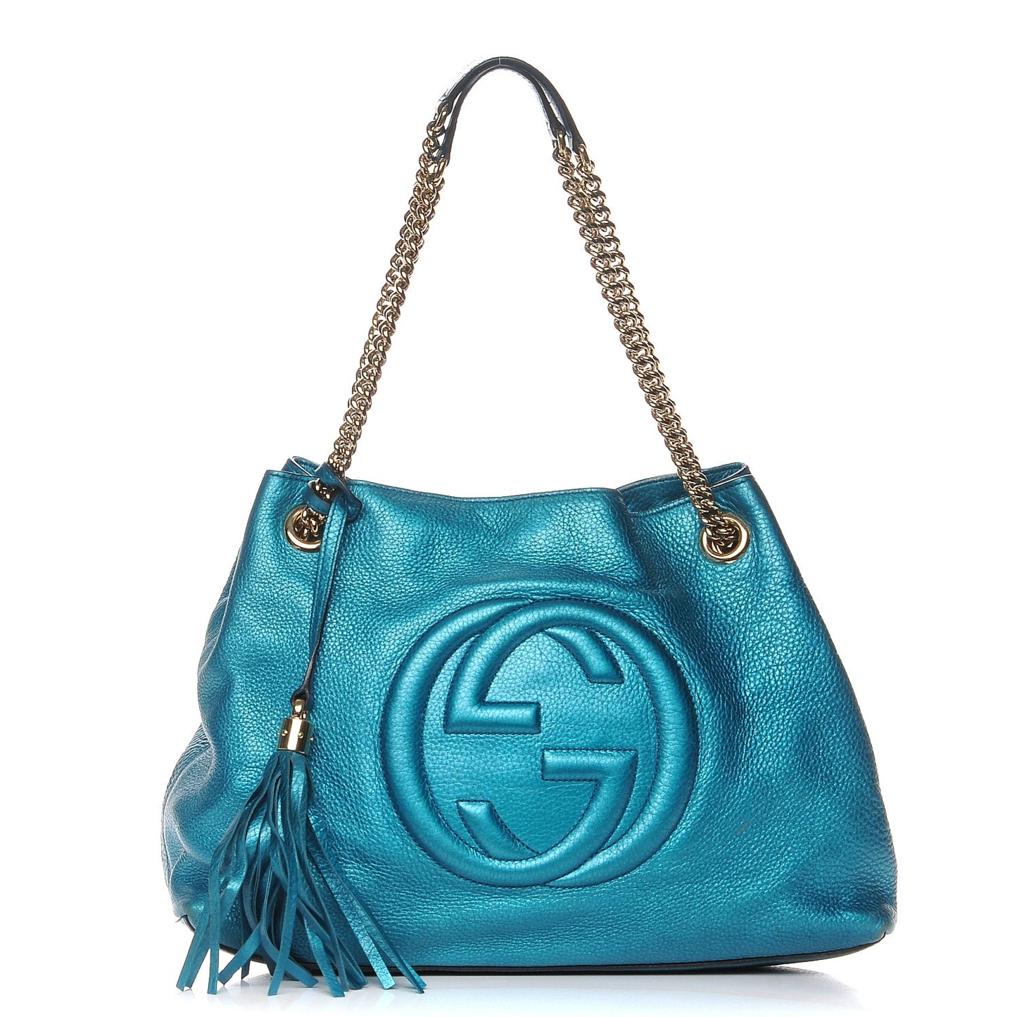 Metallic Cellarius Calfskin Medium Soho Chain Shoulder Bag Deep Cobalt