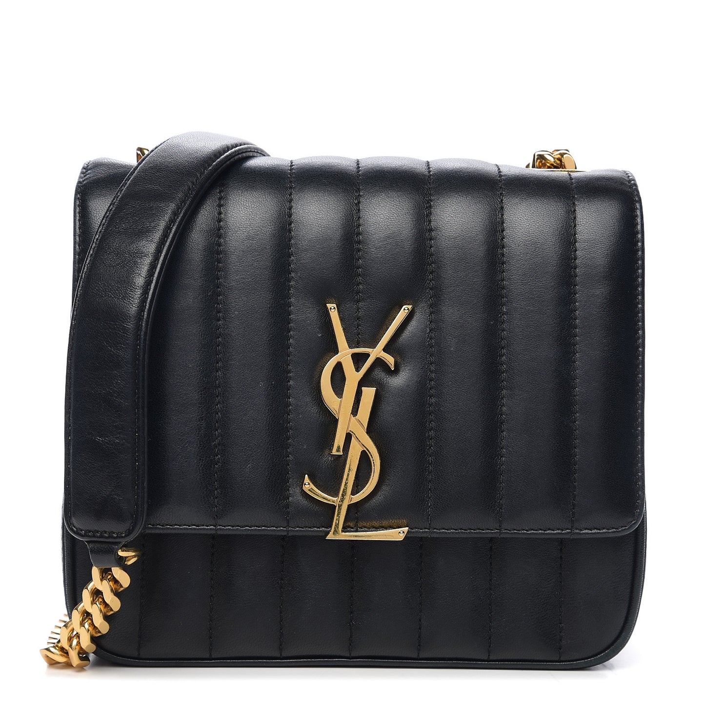 Lambskin Matelasse Monogram Medium Vicky Chain Bag Black