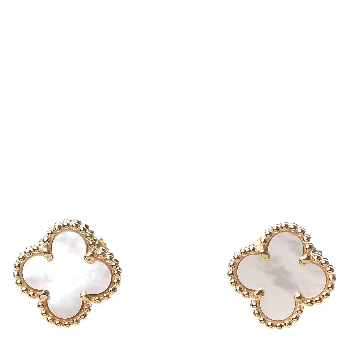 Van Cleef & Arpels 18K Yellow Gold Mother of Pearl Sweet Alhambra Earrings 1 of 6