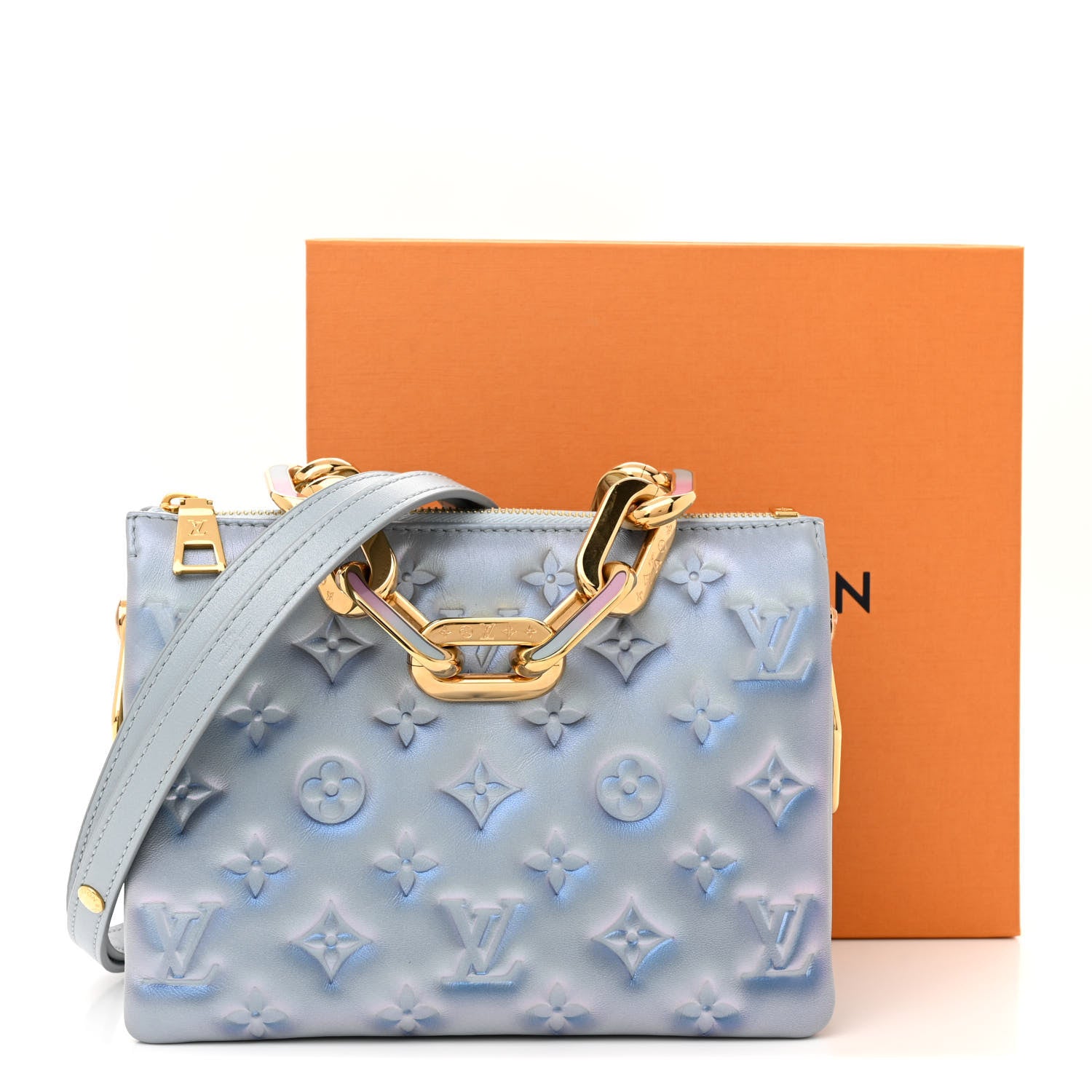 Louis Vuitton Metallic Lambskin Embossed Monogram Coussin BB Blue 11 of 11