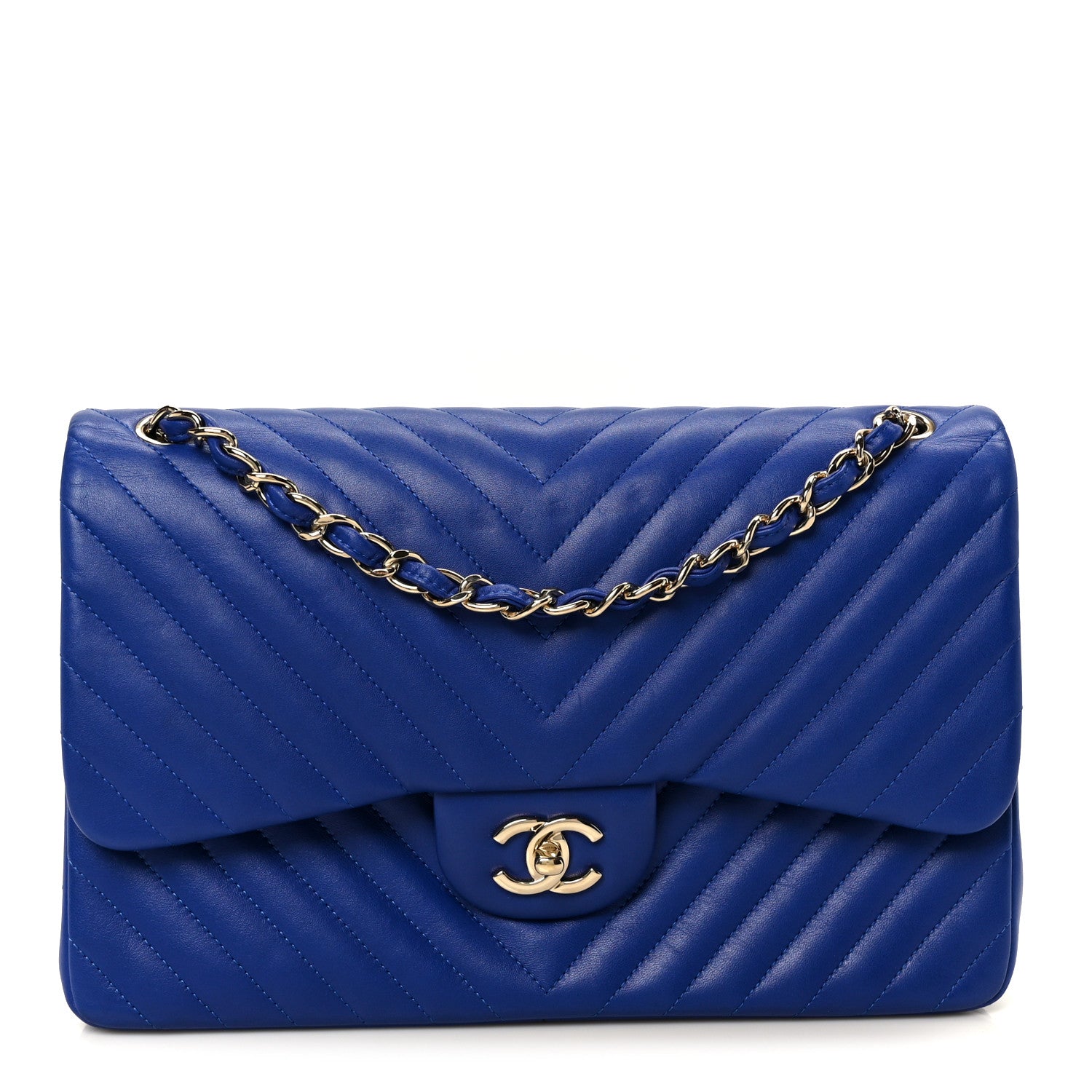 Chanel Lambskin Chevron Quilted Jumbo Double Flap Navy Blue 1 of 11
