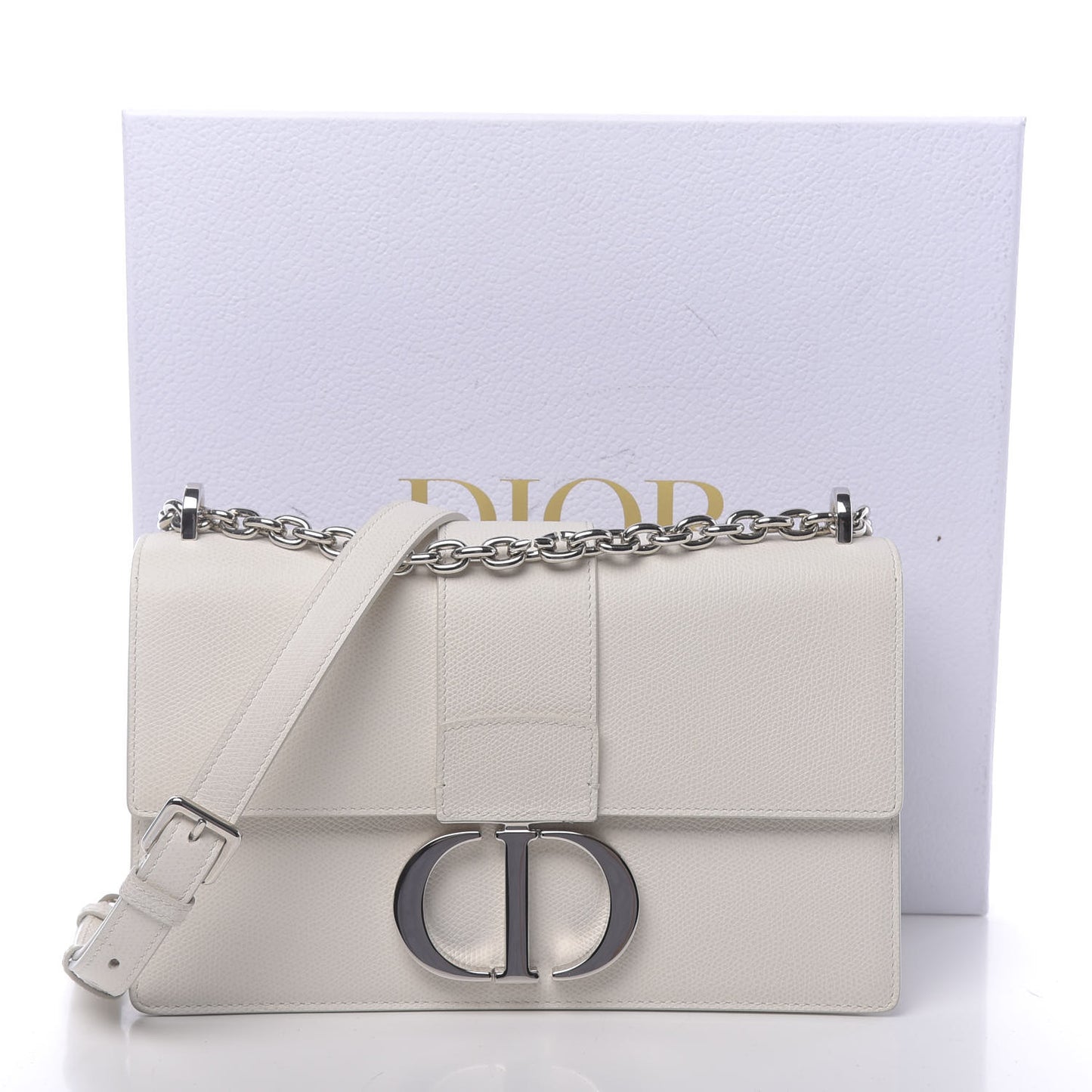 Grained Calfskin 30 Montaigne Chain Flap Bag White