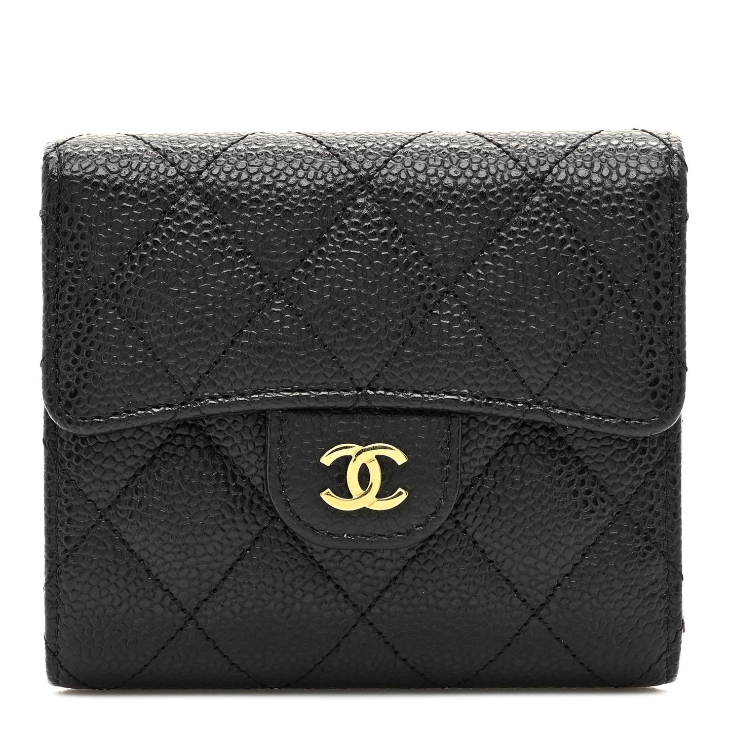 Caviar Quilted Compact Flap Wallet Black