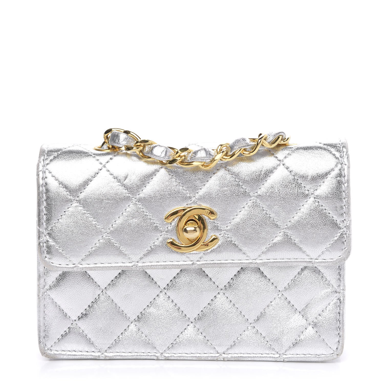 Chanel Metallic Lambskin Quilted Micro Mini Flap Silver 1 of 13