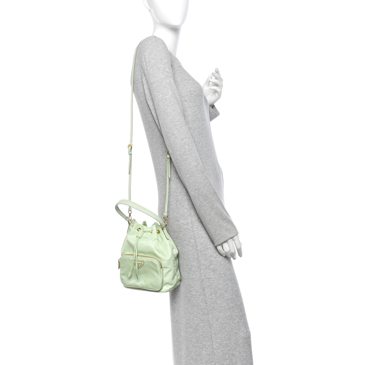Re-Nylon Saffiano Duet Bucket Crossbody Bag Acqua