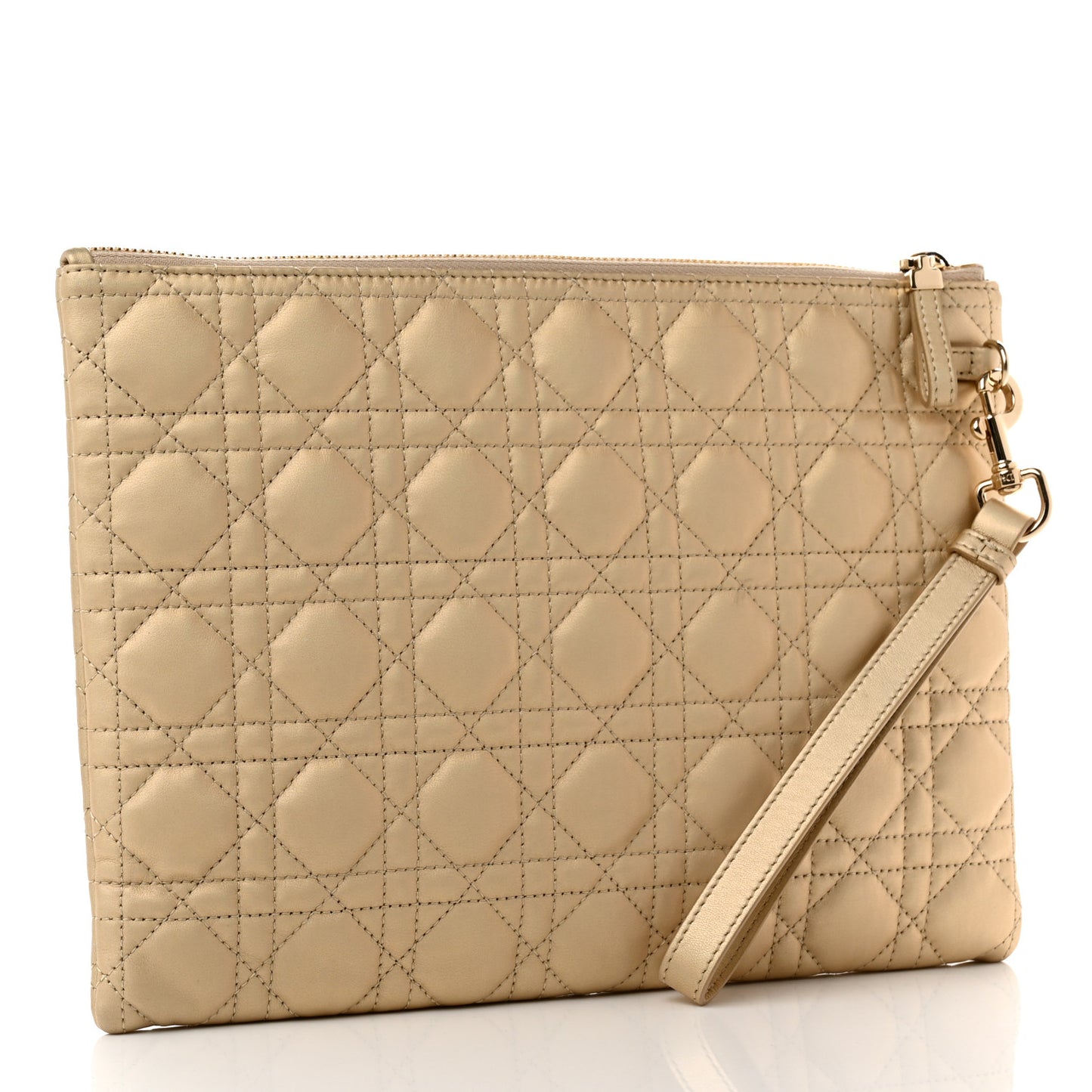 Metallic Lambskin Cannage Large Caro Daily Pouch Gold