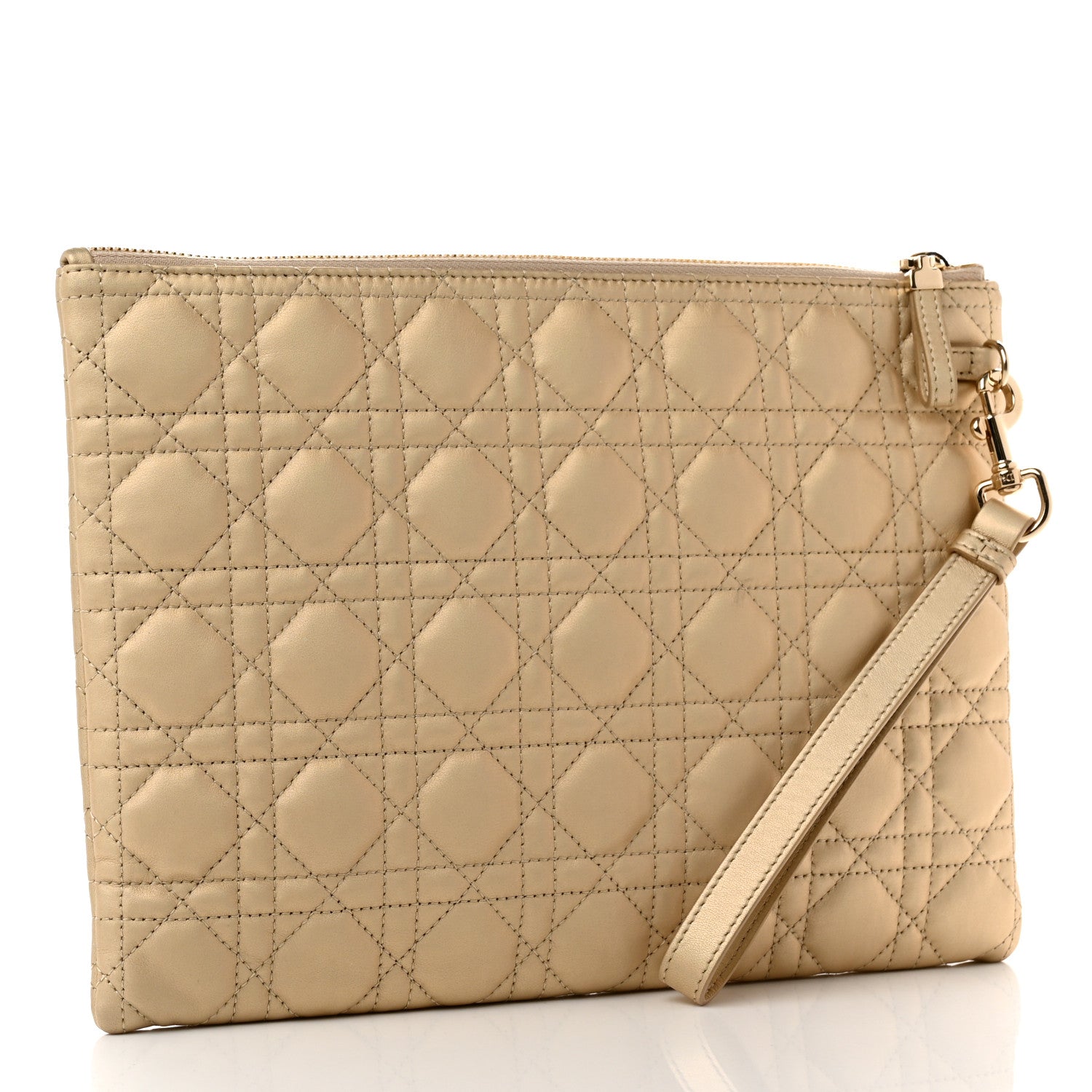 Christian Dior Metallic Lambskin Cannage Large Caro Daily Pouch Gold 3 of 8