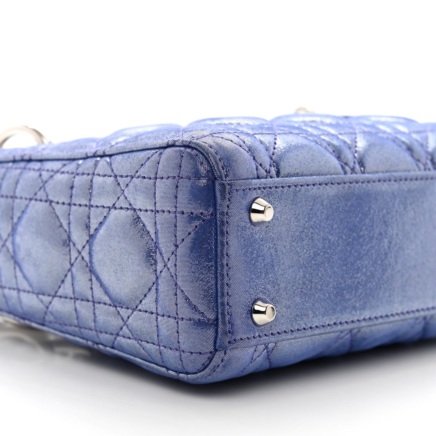 Christian Dior Metallic Lambskin Cannage Mini Lady Dior Dew Bleu 8 of 9