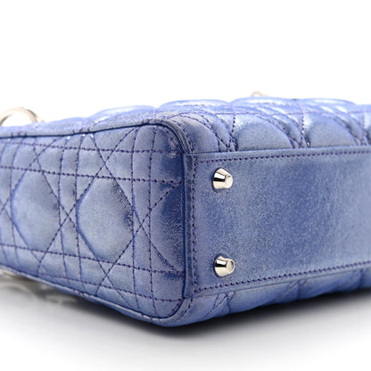 Christian Dior Metallic Lambskin Cannage Mini Lady Dior Dew Bleu 8 of 9
