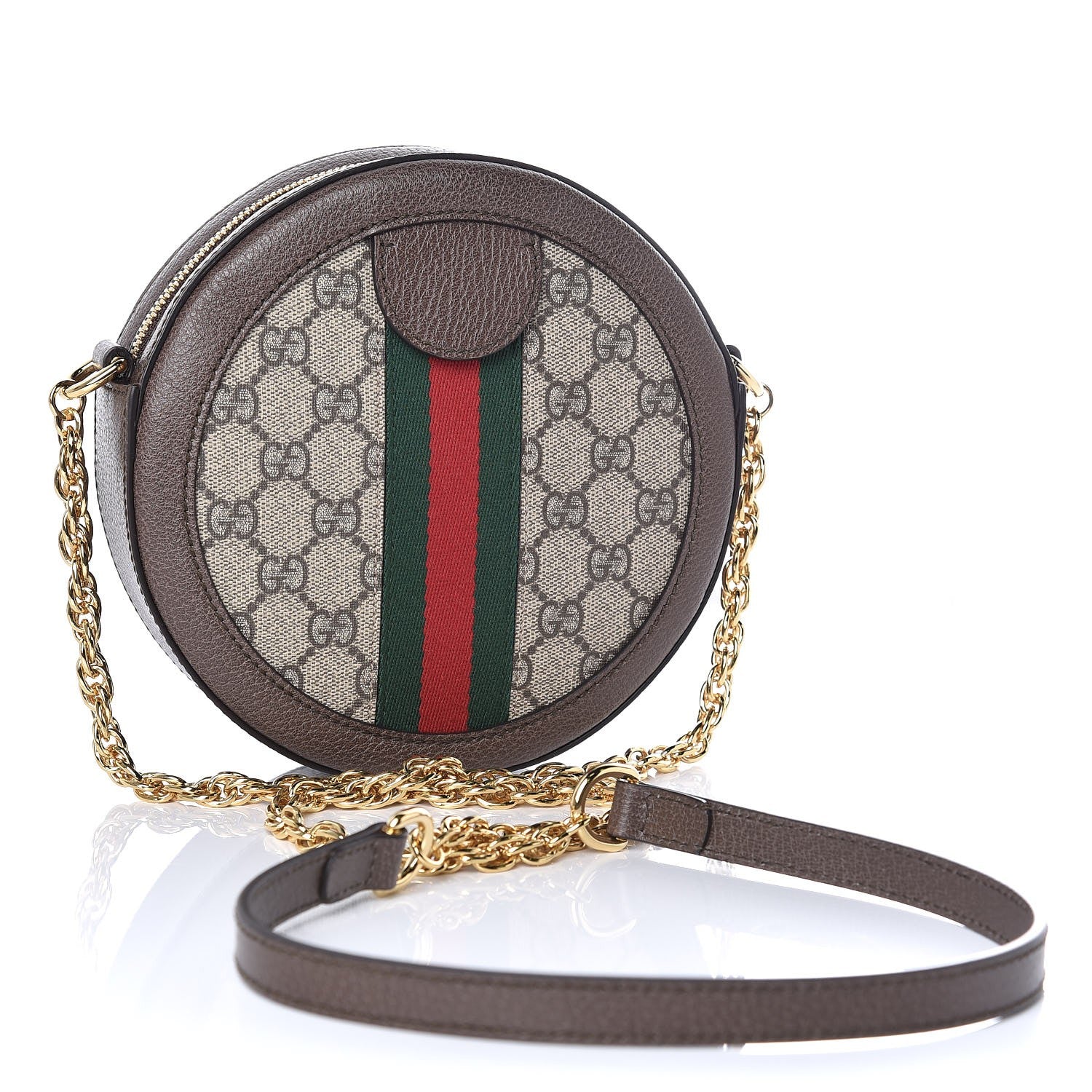 Gucci GG Supreme Monogram Web Mini Ophidia Round Shoulder Bag Brown 3 of 7