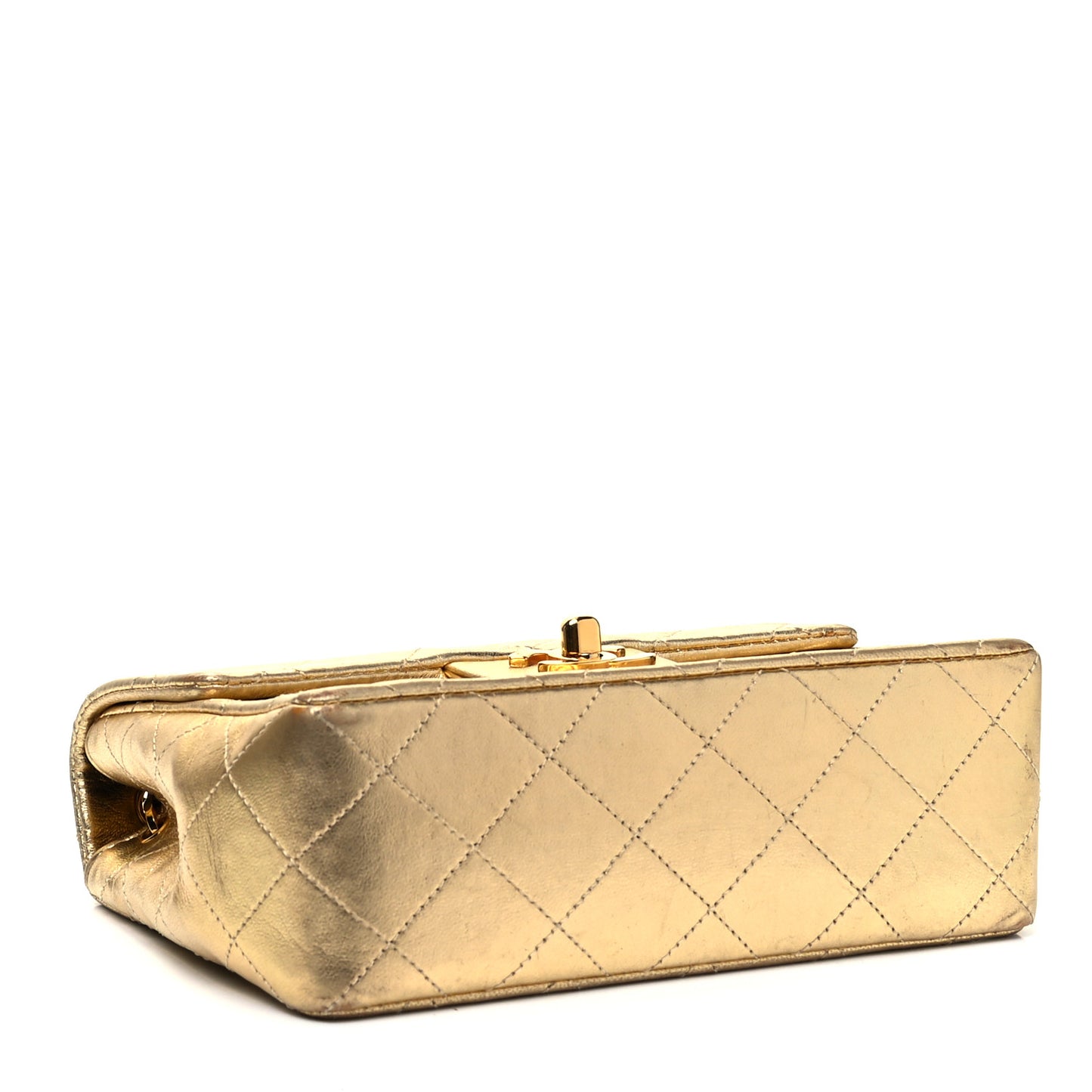 Metallic Lambskin Quilted Mini Square Flap Gold