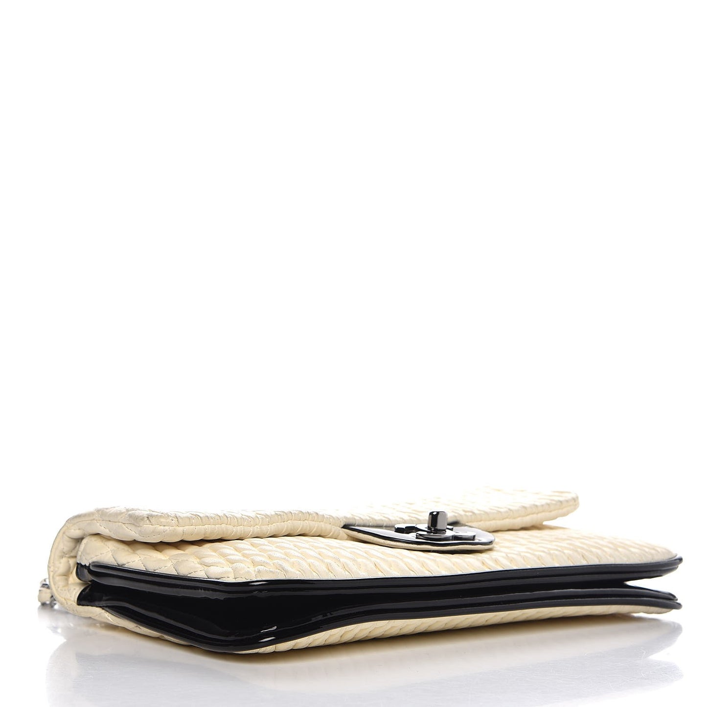 Vinyl Lambskin Quilted Shoulder Flap Beige Black