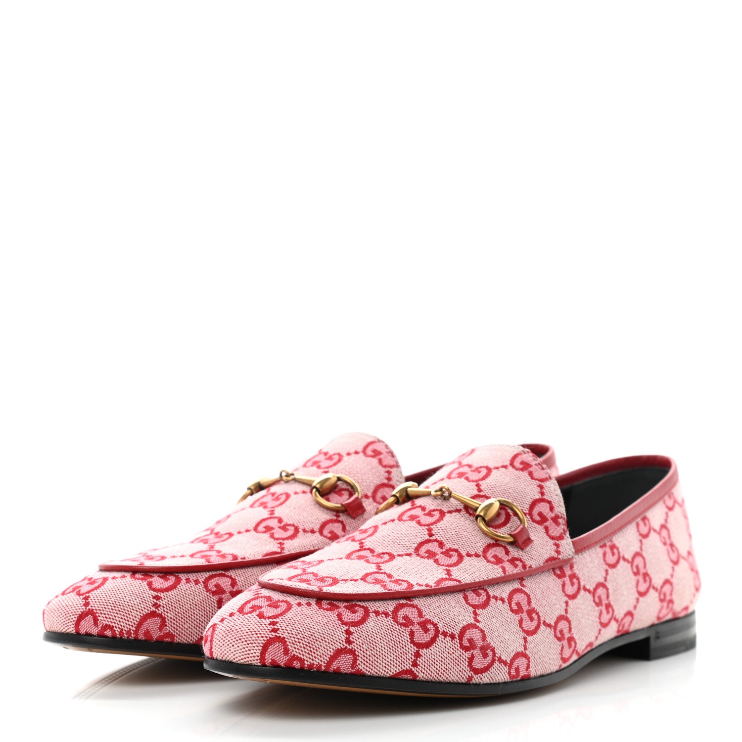 Gucci Canvas GG Monogram Horsebit Womens Jordaan Loafers 40 Gardenia Hibiscus Red 3 of 10