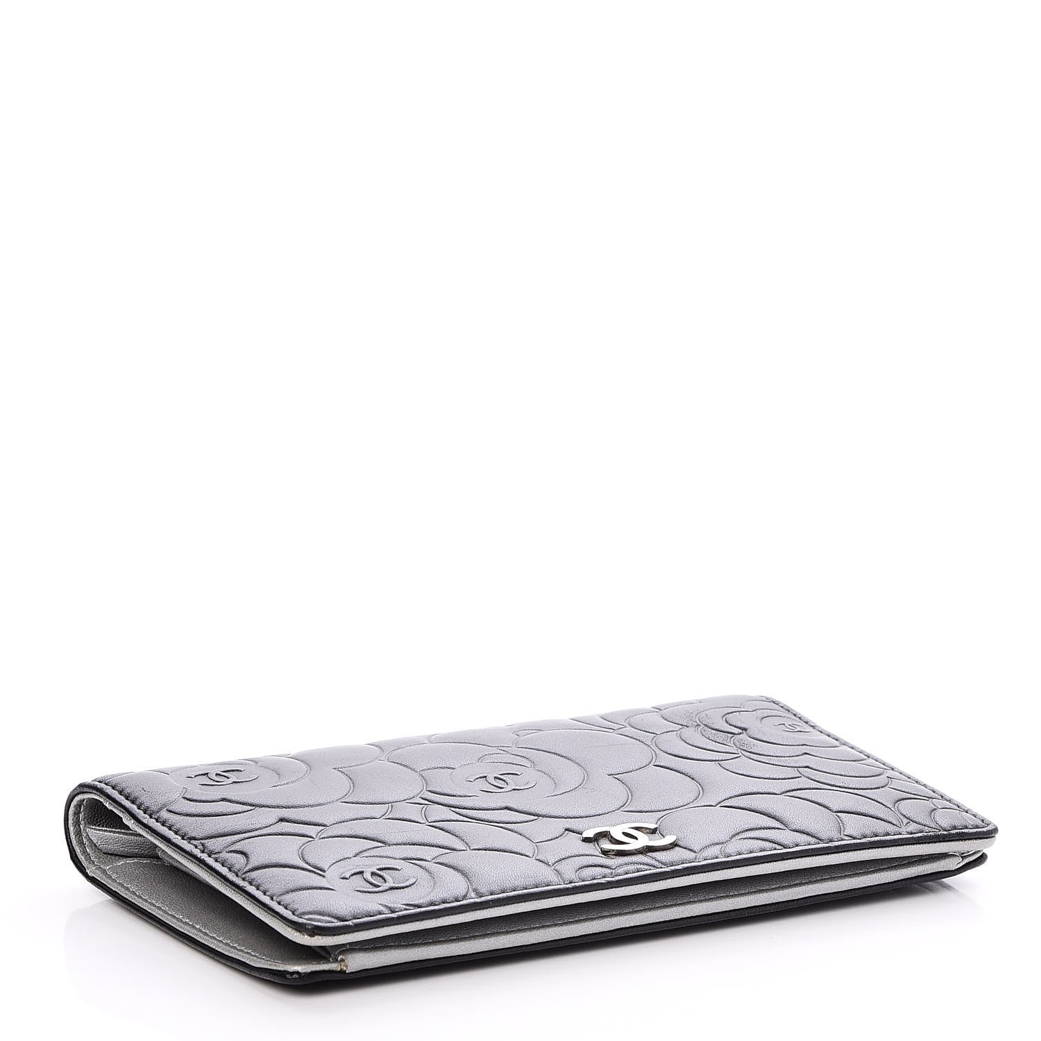 Chanel Lambskin Camellia Embossed Yen Wallet Black 4 of 9