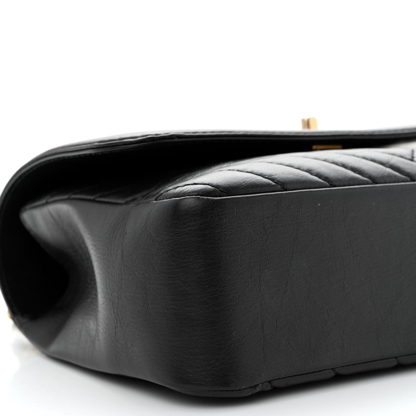 Calfskin Chevron Quilted Top Handle Flap Black