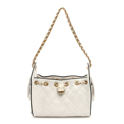 Chanel Braided Raffia Calfskin Mini Chanel 25 Handbag White Black 1 of 9
