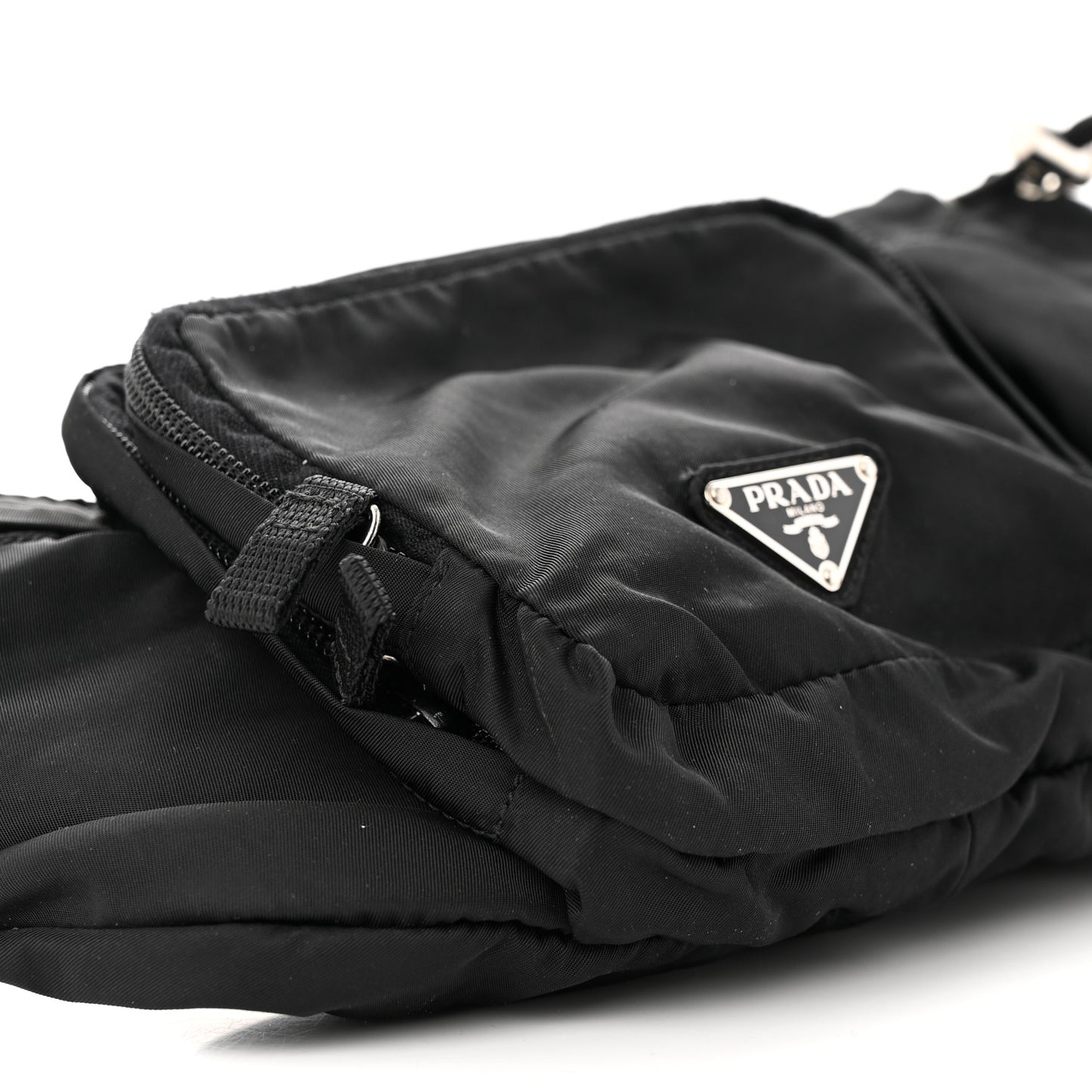 Nylon Metal Triple Pocket Belt Bag Black