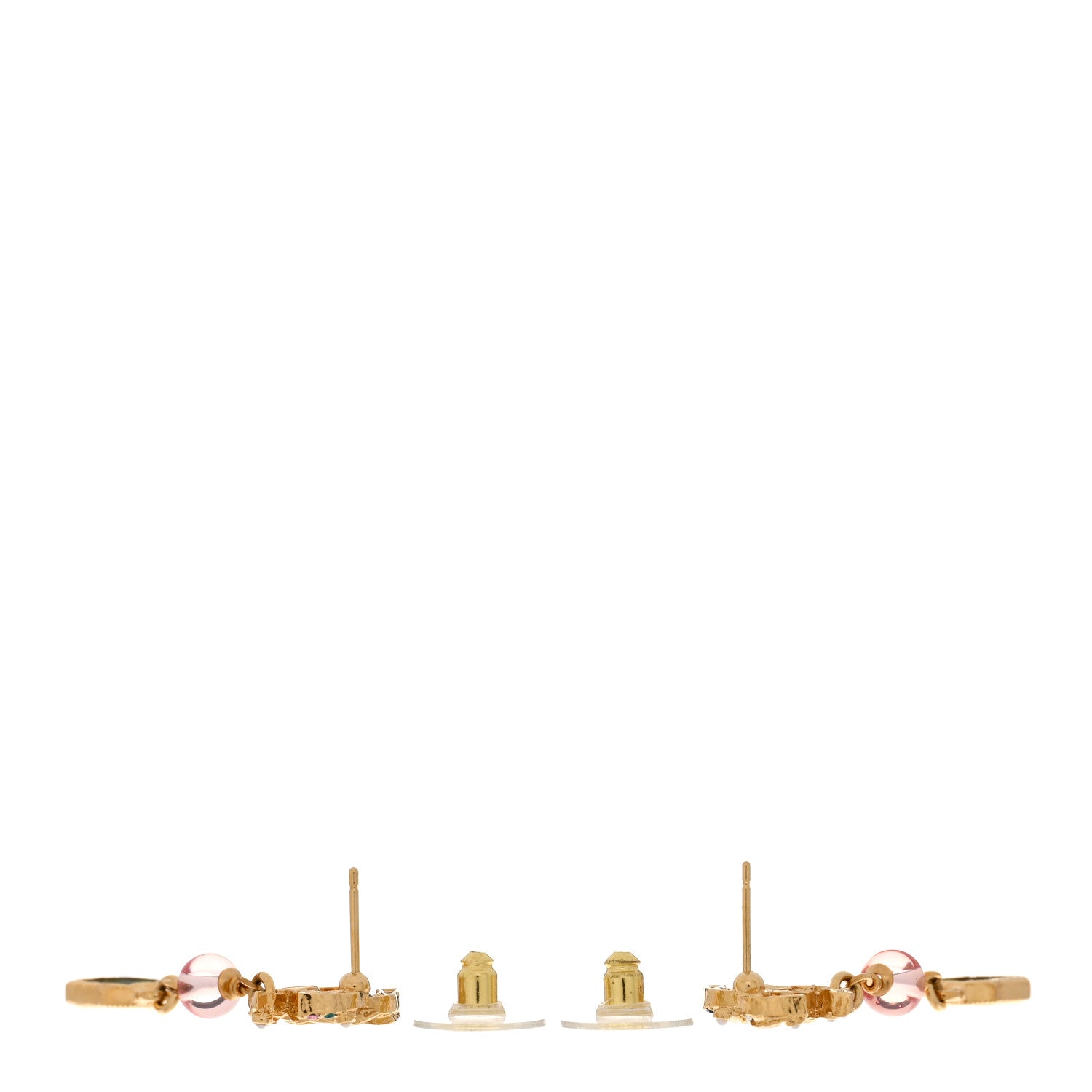Chanel Crystal Pearl Glitter CC Drop Earrings Gold Green Pink 3 of 5