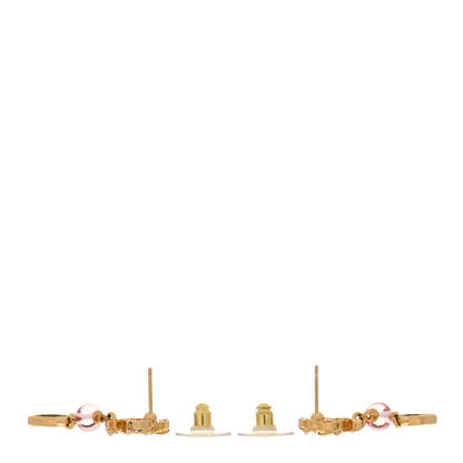 Chanel Crystal Pearl Glitter CC Drop Earrings Gold Green Pink 3 of 5