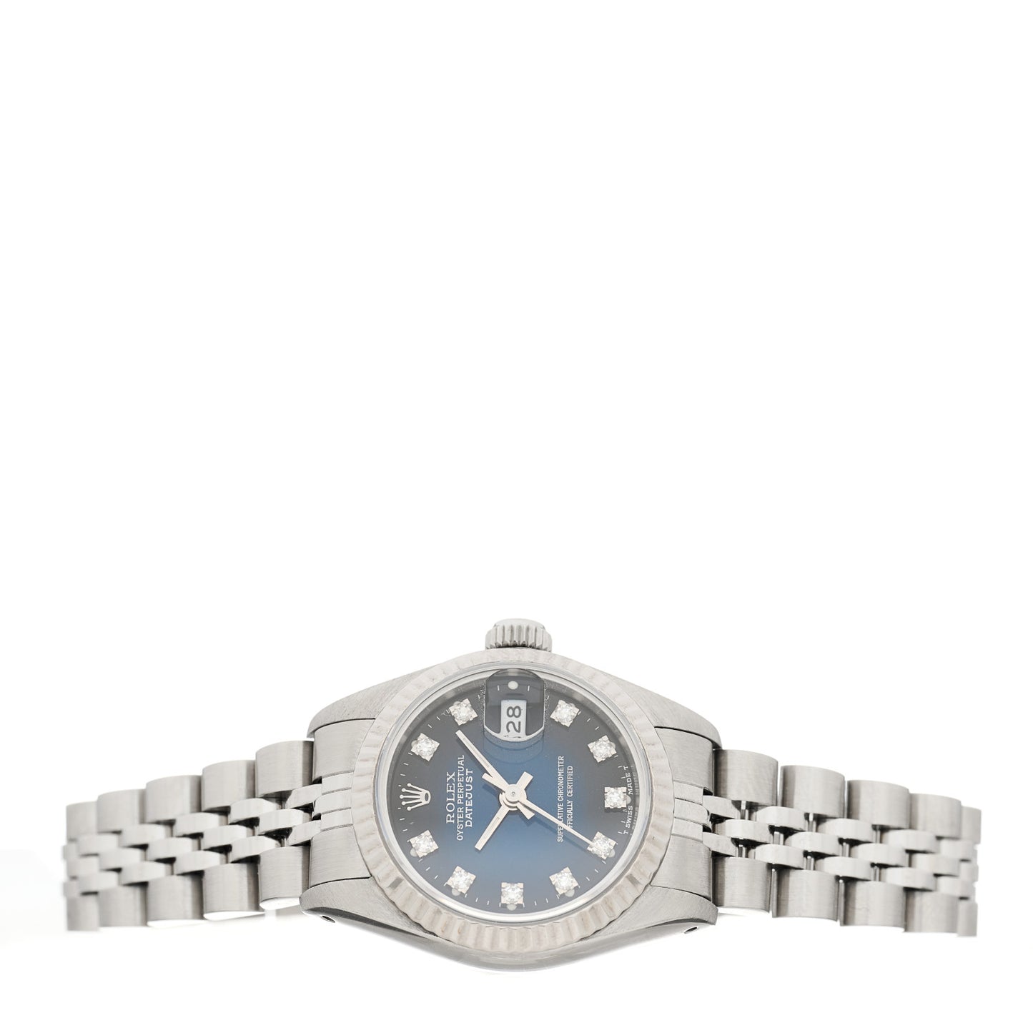 Stainless Steel 18K White Gold Diamond 26mm Oyster Perpetual Datejust Watch Blue Gradient 69174