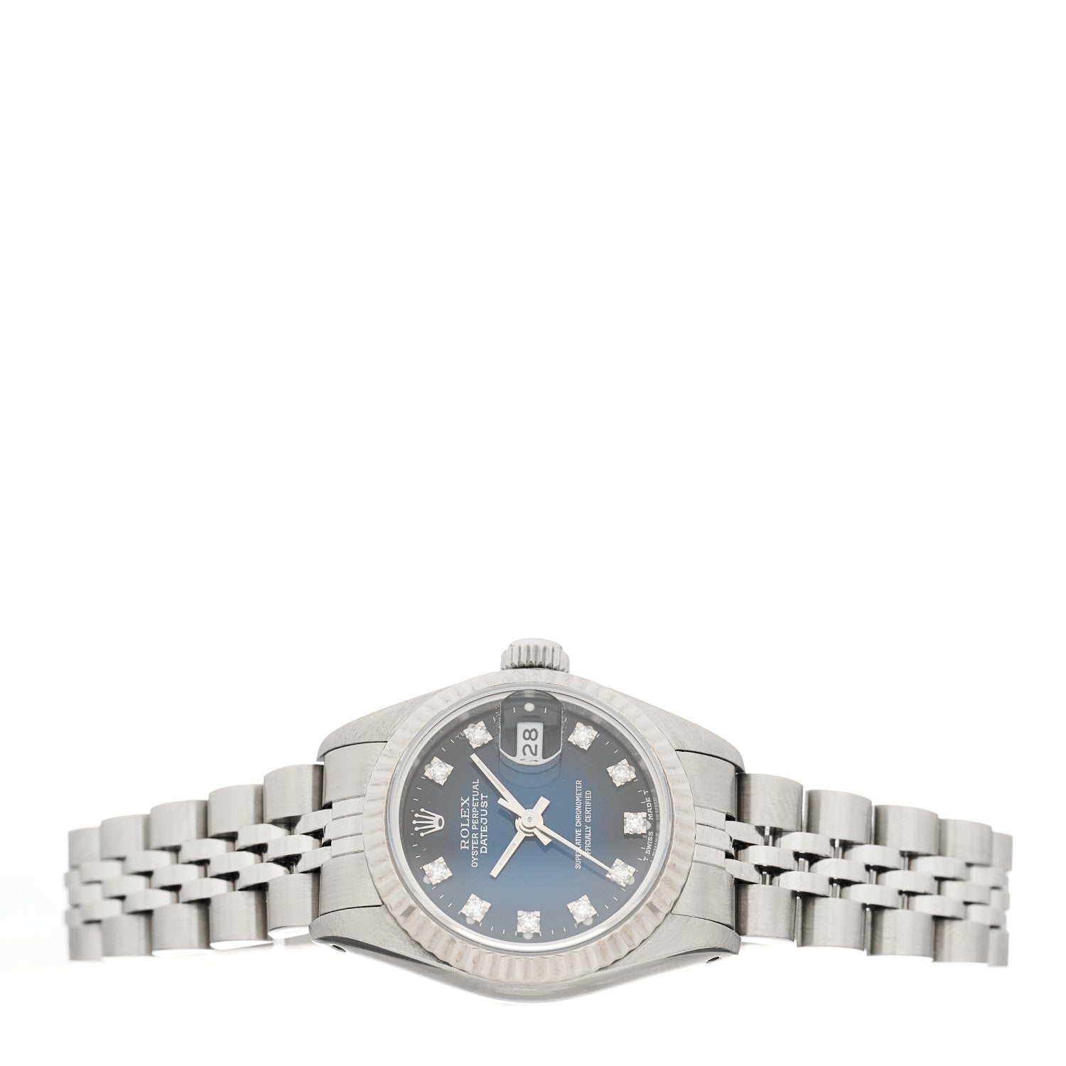Rolex Stainless Steel 18K White Gold Diamond 26mm Oyster Perpetual Datejust Watch Blue Gradient 69174 2 of 4