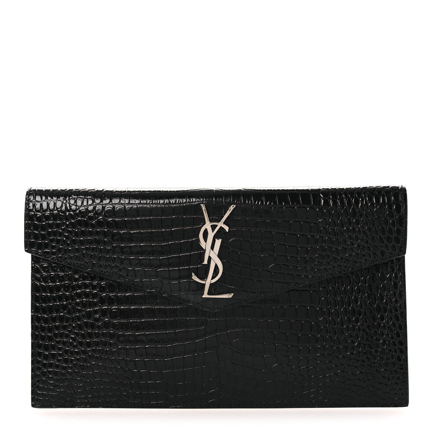 Calfskin Crocodile Embossed Uptown Monogram Pouch Black