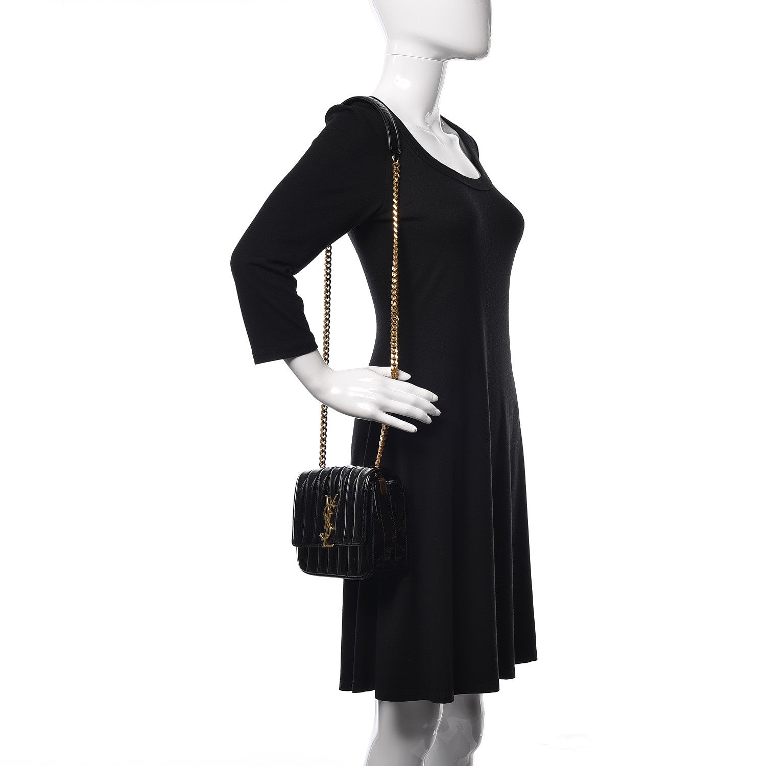 Saint Laurent Patent Calfskin Matelasse Monogram Small Vicky Chain Bag Black 2 of 8